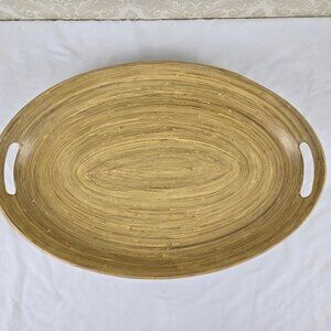 ADV Accents de Ville 100% Lacquered Bamboo Oval Tray Cutout Handles Vietnam